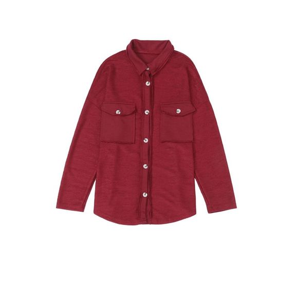 Azura Exchange  Red Contrast Flap Pockets Relaxed Shacket - Picture 7 of 12